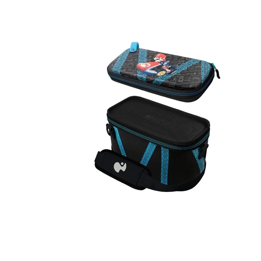 Black and Blue VR AR Accessory Case with Dual-Compartment Design